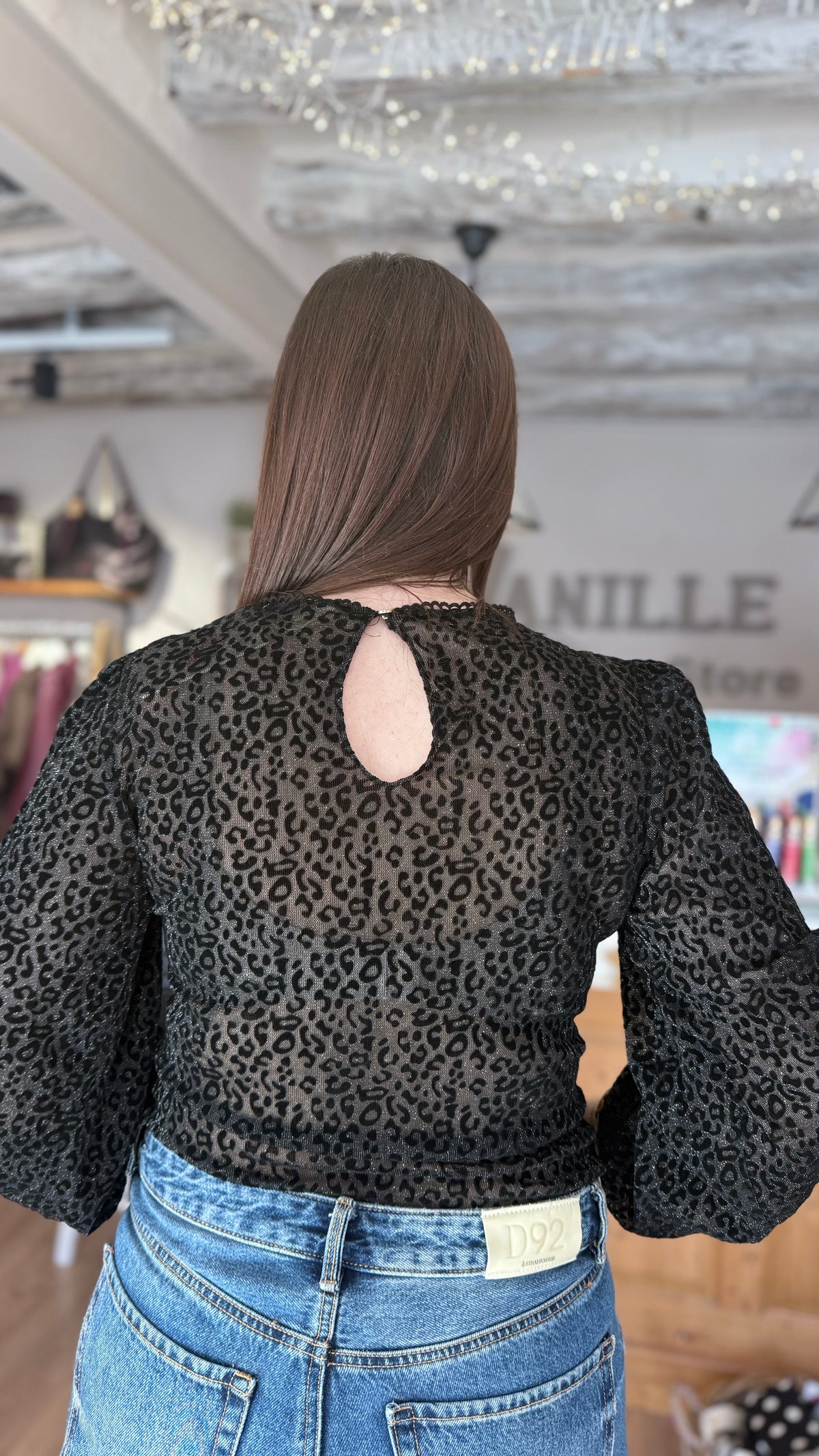 body leopard transparent noir de dos avec paillettes vanille concept store contres pret à porter femme loir et cher