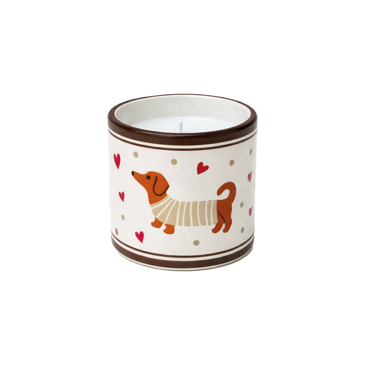 bougie muse chien teckel avec coeur bougie en ceramique opjet