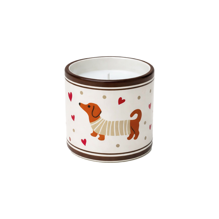 bougie muse chien teckel avec coeur bougie en ceramique opjet
