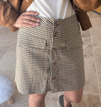 jupe droite boutonnée à carreaux jupe automne camel et marine vanille concept store contres boutique prêt à porter féminin loir et cher