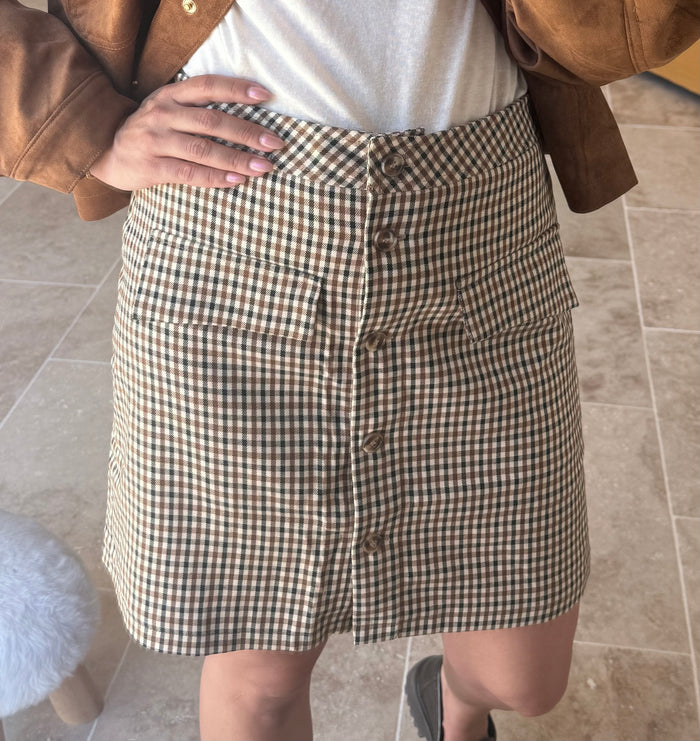jupe droite boutonnée à carreaux jupe automne camel et marine vanille concept store contres boutique prêt à porter féminin loir et cher