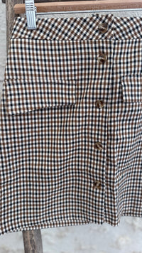 jupe droite boutonnée à carreaux jupe automne camel et marine vanille concept store contres boutique prêt à porter féminin loir et cher