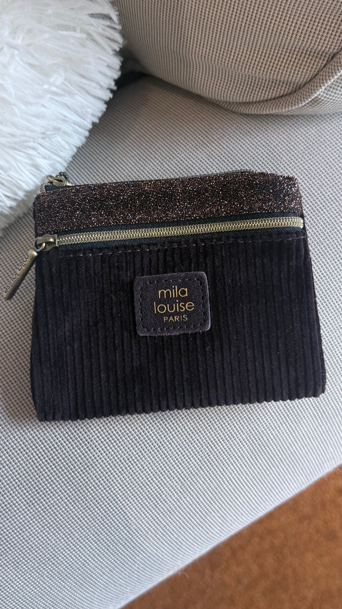 porte monnaie mila louise camel maroquinerie porte monnaie en velours côtelé mila louise vanille concept store contres prêt à porter féminin loir et cher