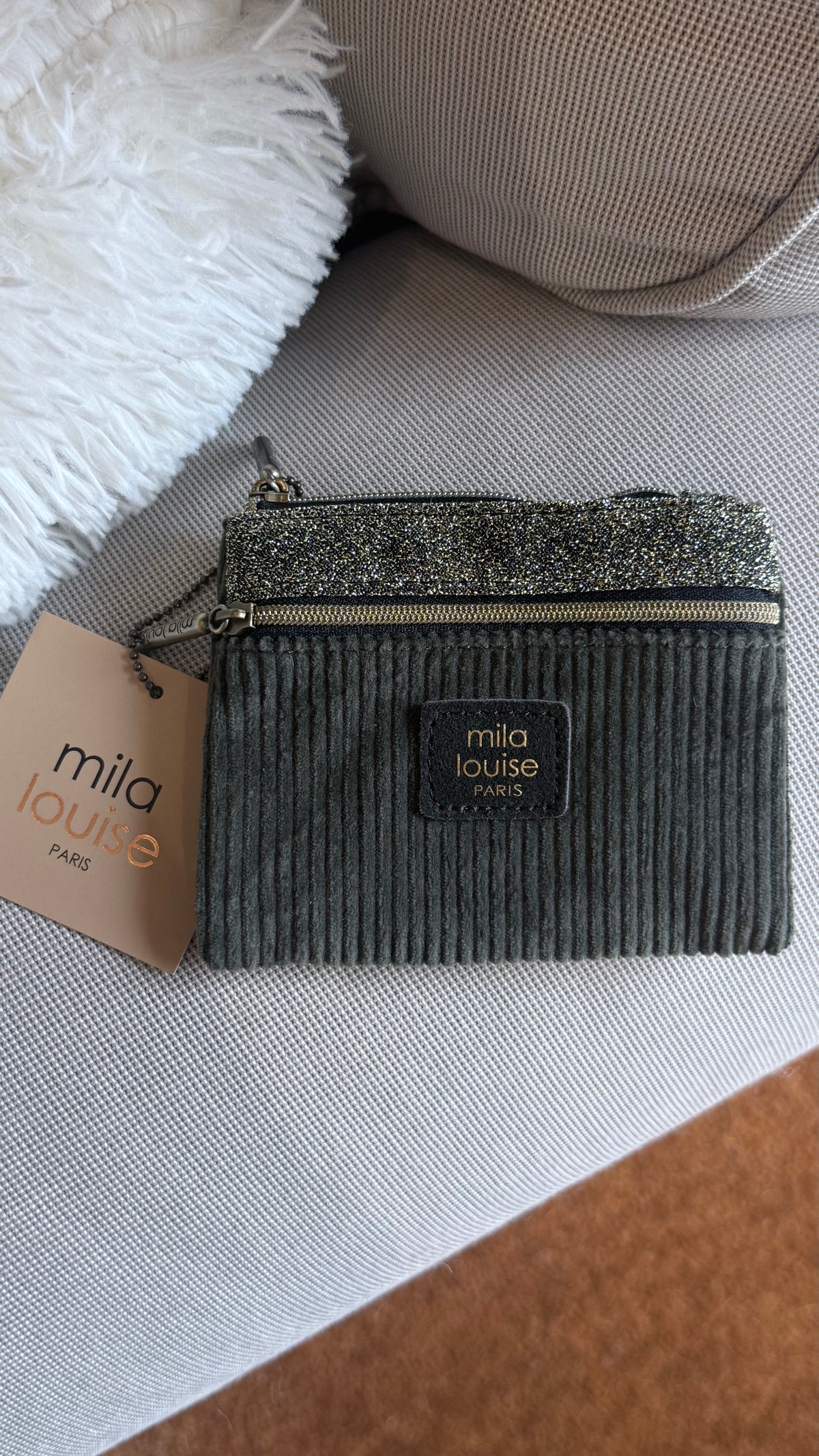 porte monnaie mila louise camel maroquinerie porte monnaie en velours côtelé mila louise vanille concept store contres prêt à porter féminin loir et cher
