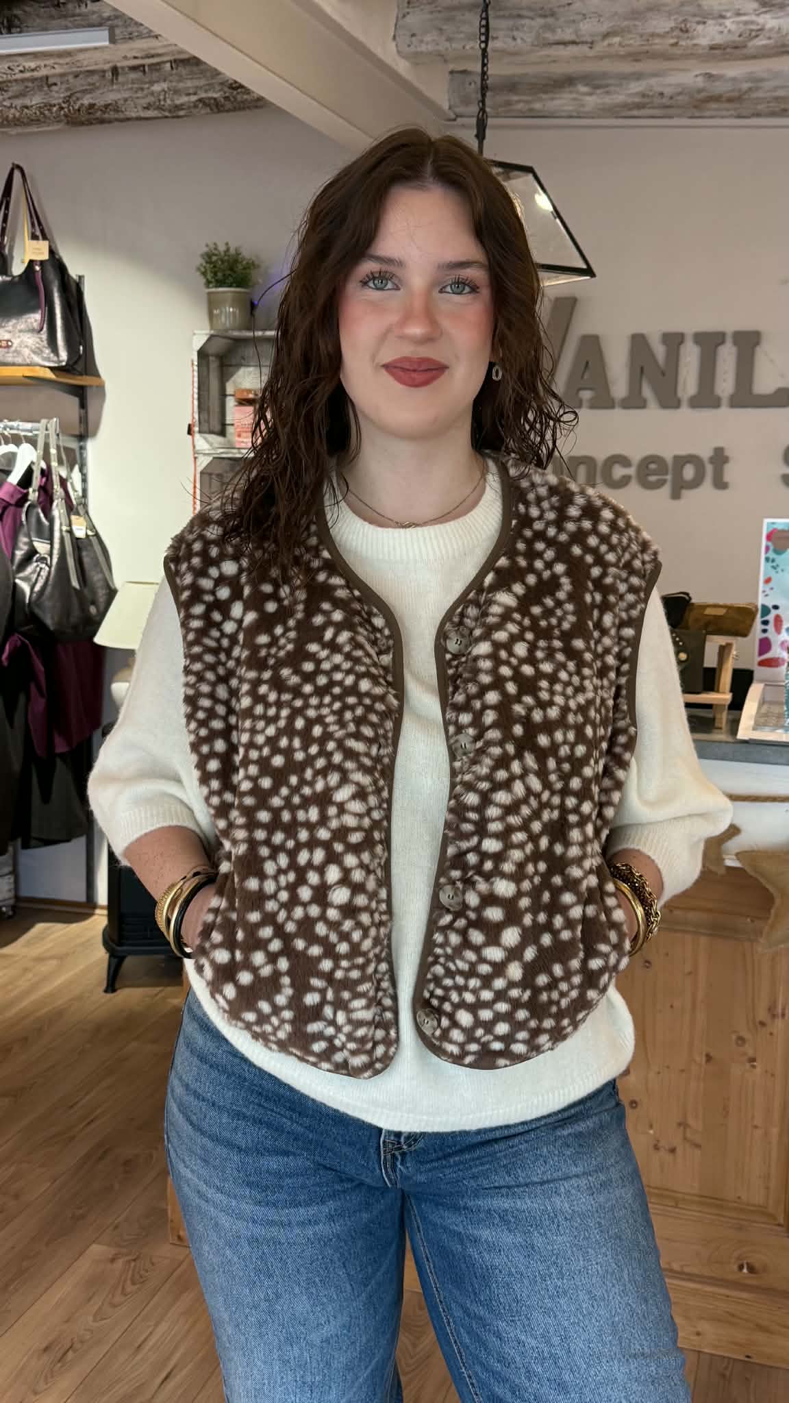 veste sans manches imprimé biche tendance 2026 vanille concept store contres loir et cher
